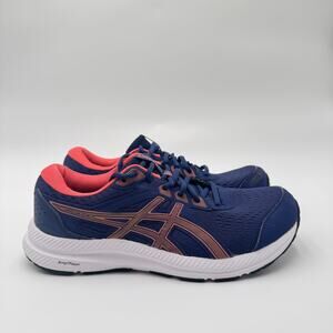 Asics Gel-Contend 8 Navy Coral Amplifoam Comfort Running Shoes Women's Size 9.5